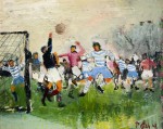 Llewellyn Petley-Jones, "The Football Game", oil on canvas, 12x15.5in.