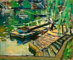 Llewellyn Petley-Jones, "Riverside", oil on canvas, 11.5x14in.