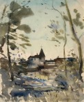 Llewellyn Petley-Jones, "Church on the Hill, evening", watercolour, 9.75x8in.