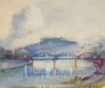 Llewellyn Petley-Jones, "East End Bridge", watercolour, 8.5x9.75in.