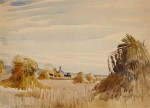 Llewellyn Petley-Jones, "Haystacks", watercolour, ca.1930, 8.75x12in.
