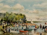 Llewellyn Petley-Jones, "Sunday Afternoon, Cooking Lake", watercolour, 6x8in.