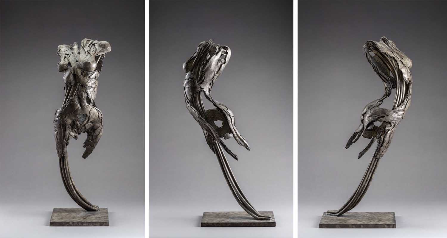Sculpture of female form from three angles by artist Blake Ward
